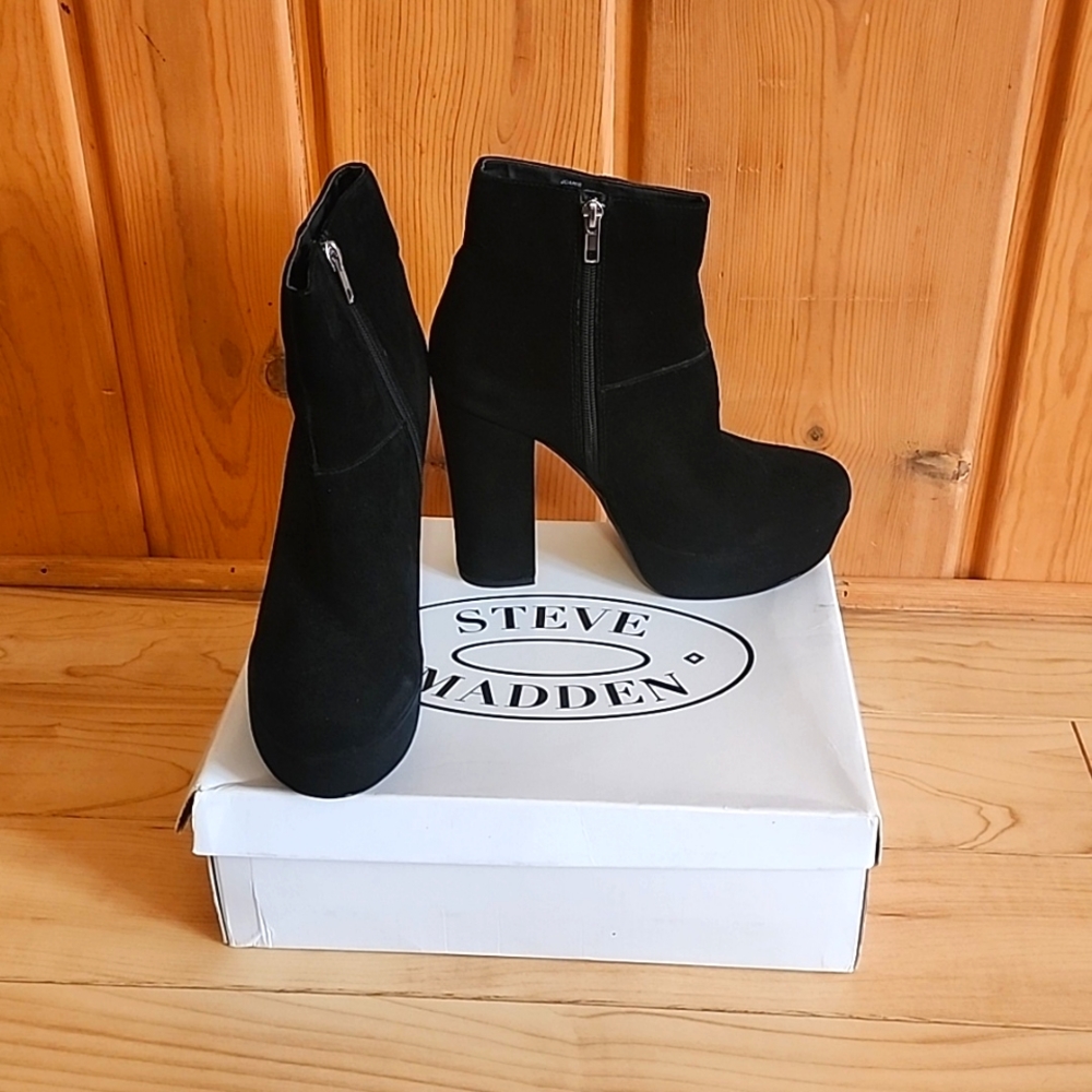 Steve Madden Joanie Black Suede Platform Heels